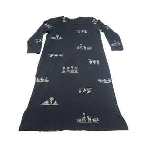 Vintage Cité Black Sweatshirt Long Dress Women’s Unsized Whimsical Print 90s Y2K